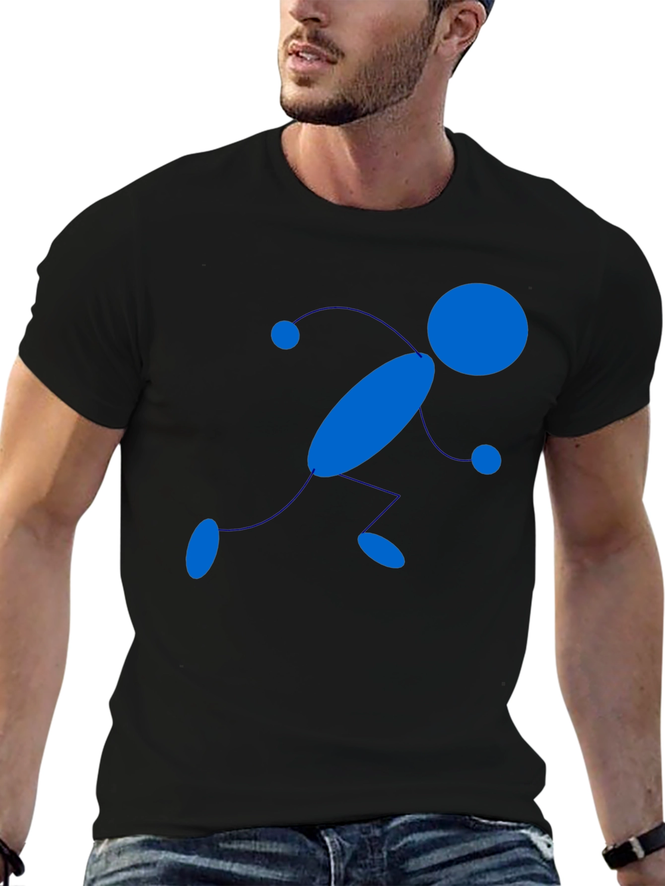 Stick Figure Runner Graphic Tee - Black Cotton T-Shirt