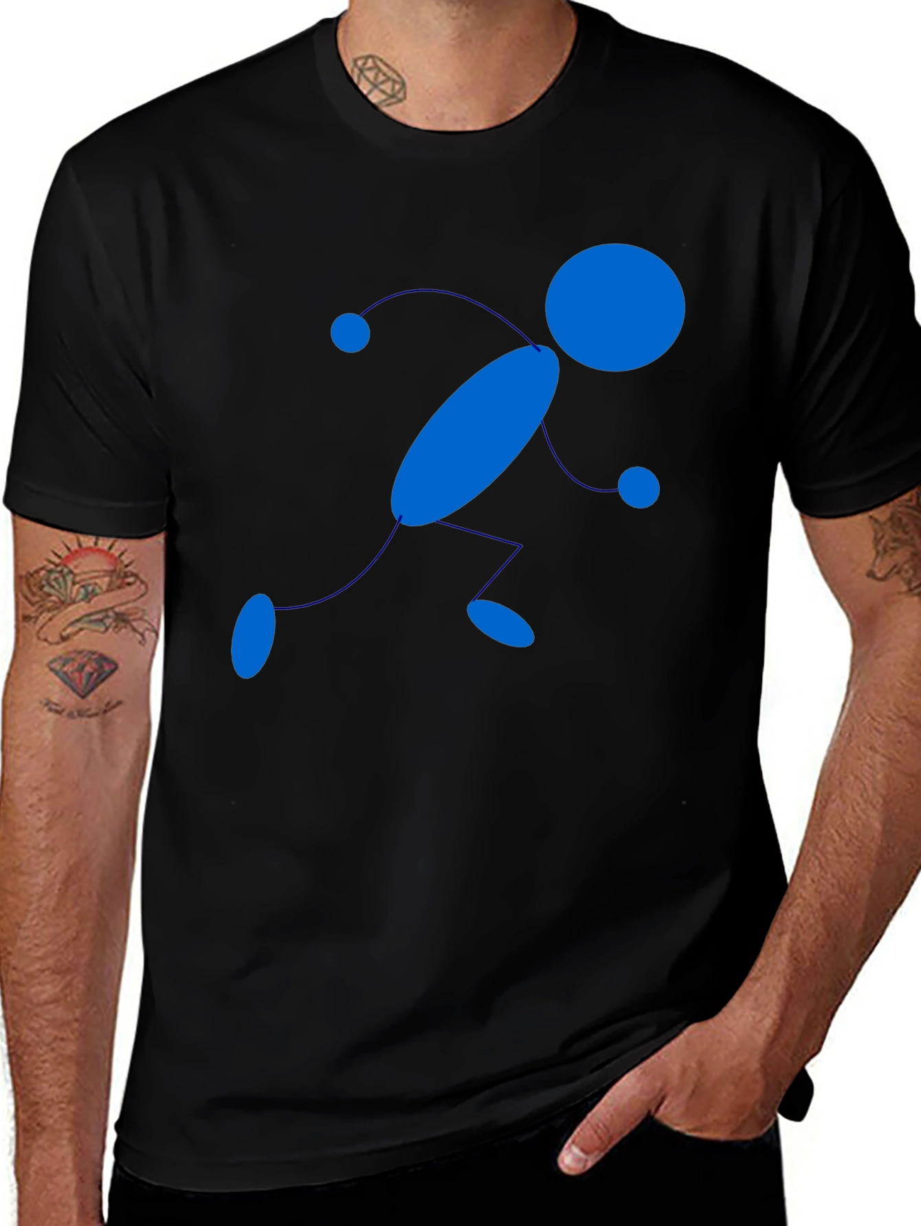 Stick Figure Runner Graphic Tee - Black Cotton T-Shirt