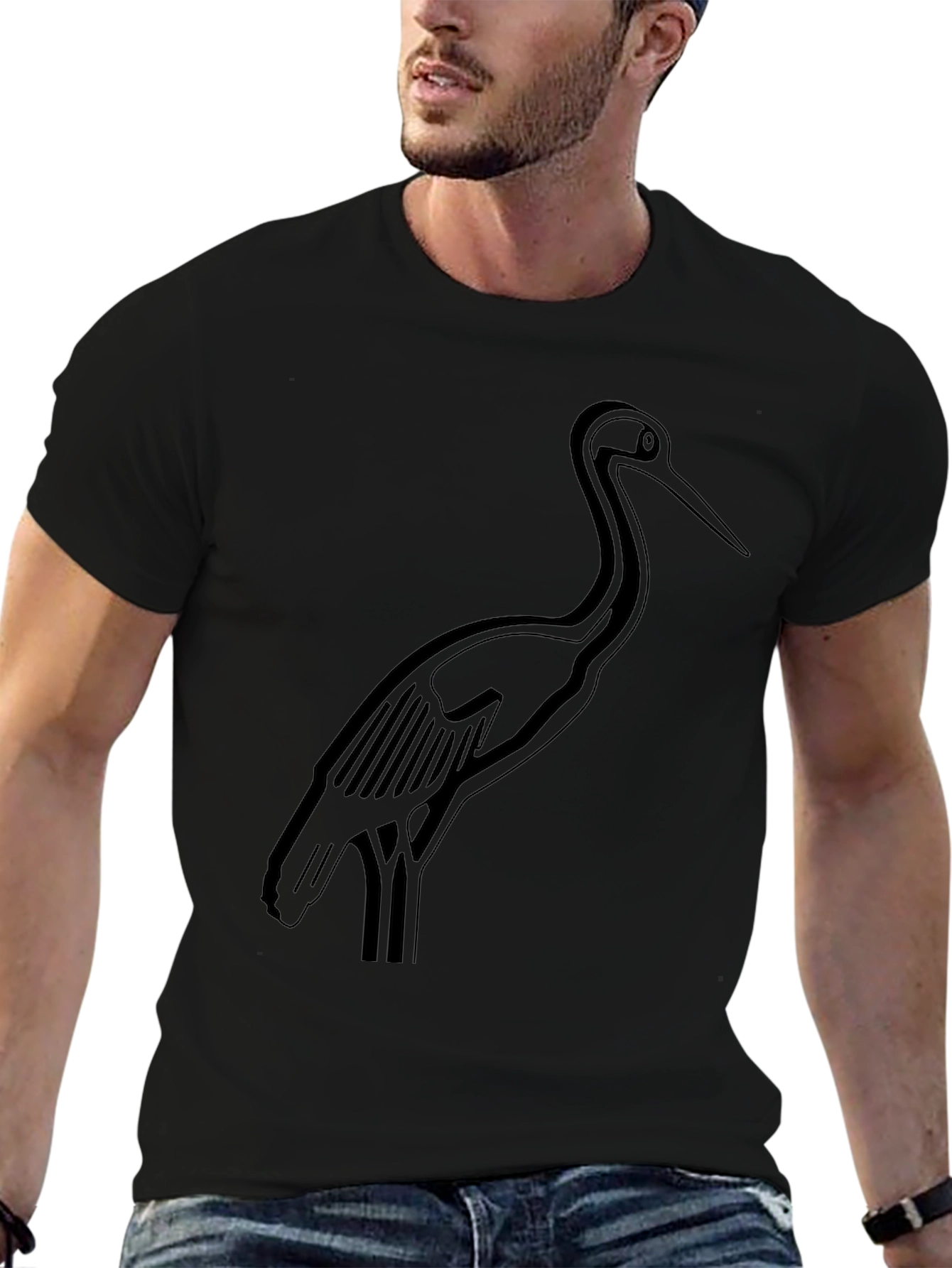 Black Crane Graphic Tee - Stylish Bird Design