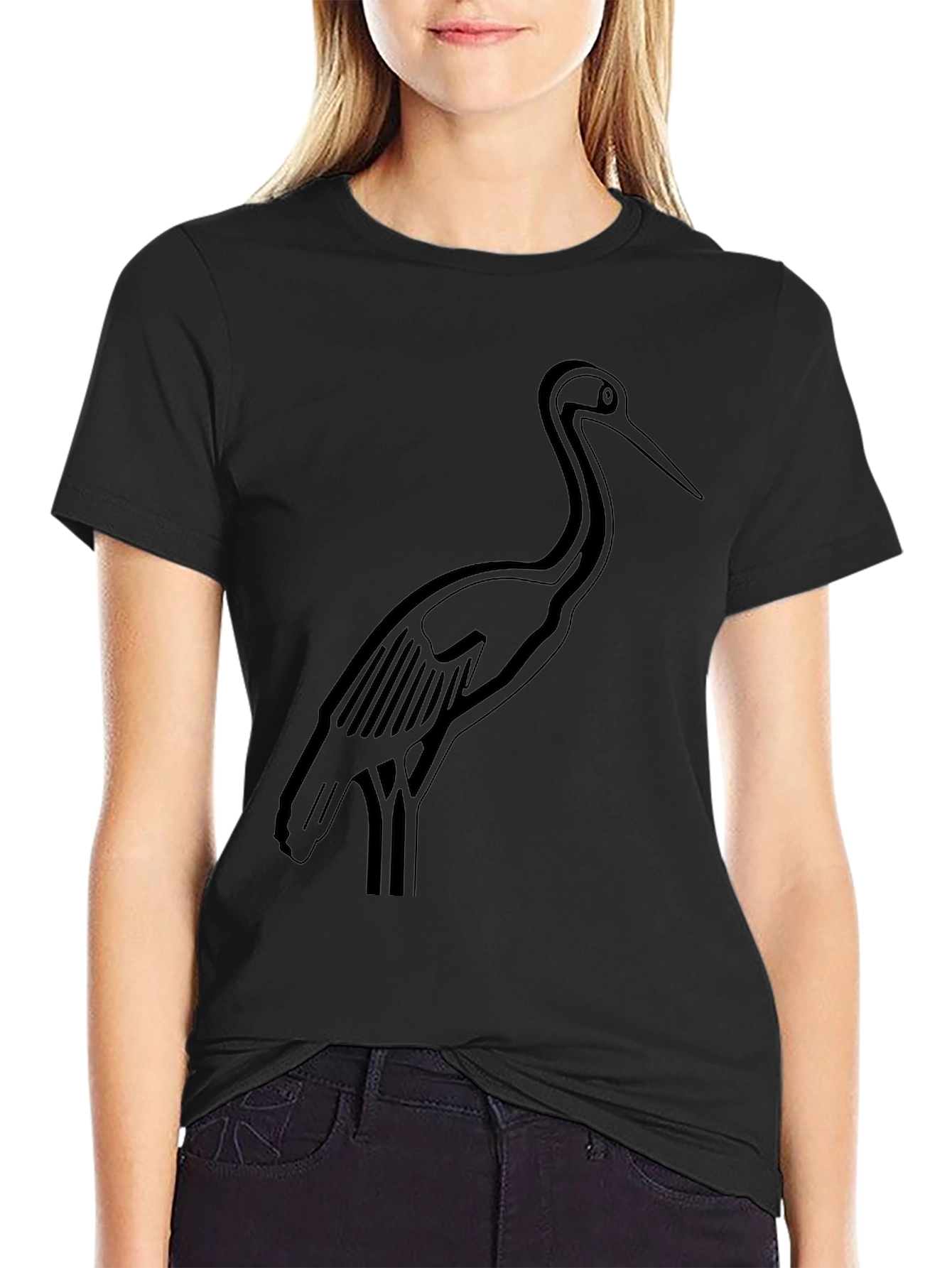 Black Crane Graphic Tee - Stylish Bird Design