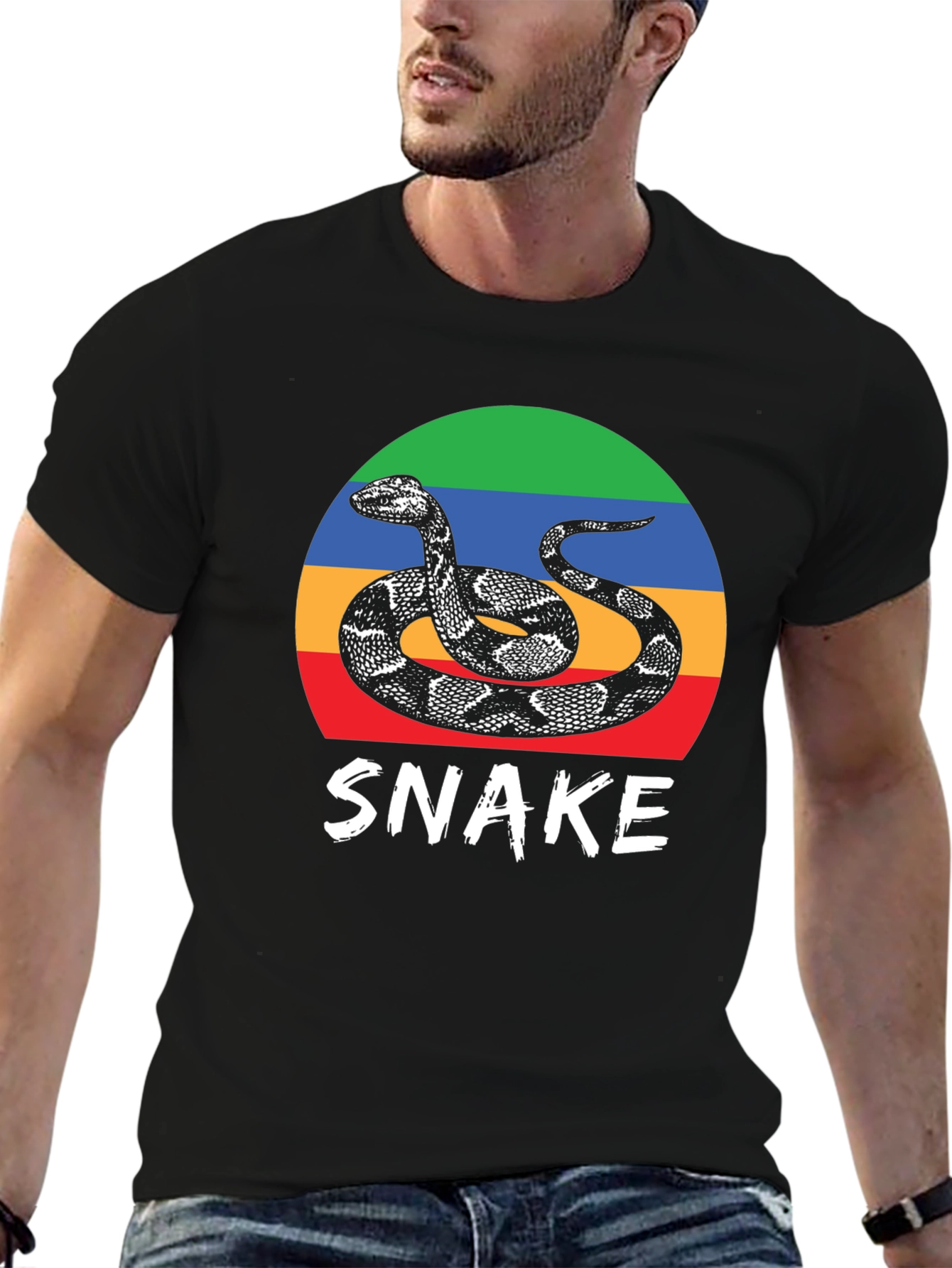 Snake Graphic Tee - Retro Style Mens T-Shirt
