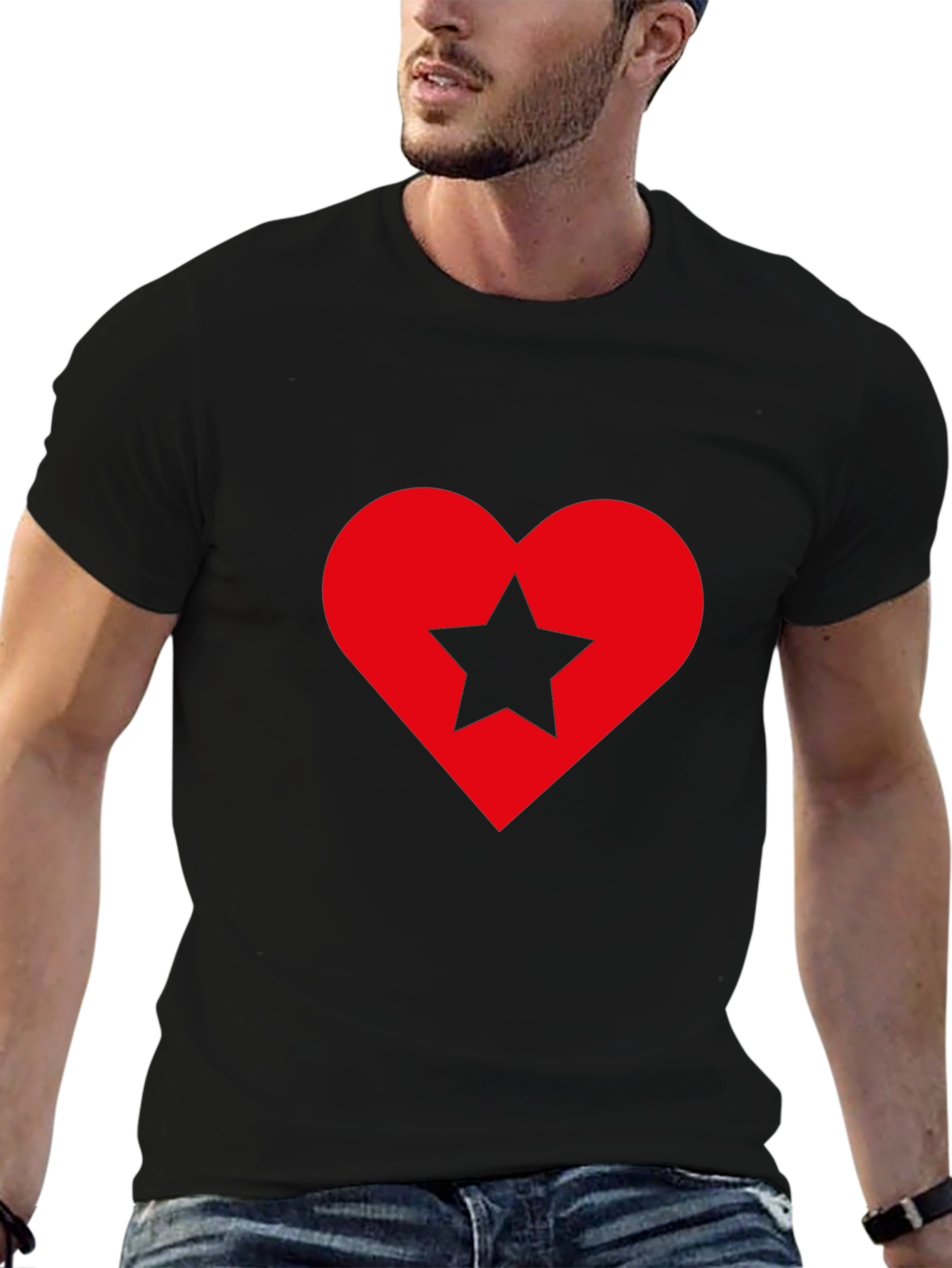 Heart Star Graphic Tee - Soft Black Cotton Shirt
