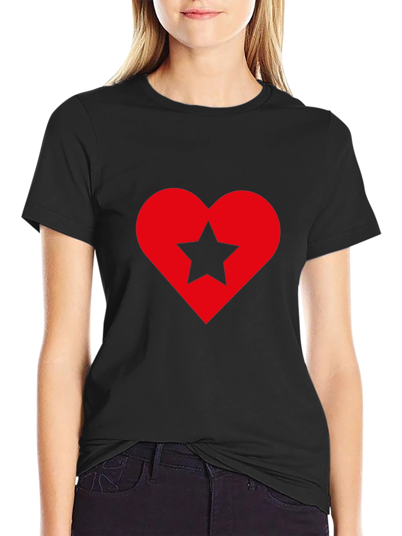 Heart Star Graphic Tee - Soft Black Cotton Shirt
