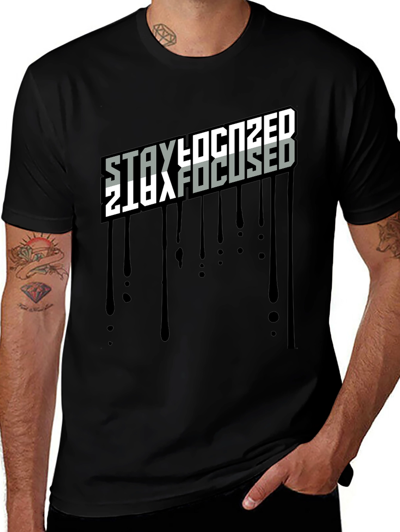 Stay Focused Black Graphic T-Shirt
