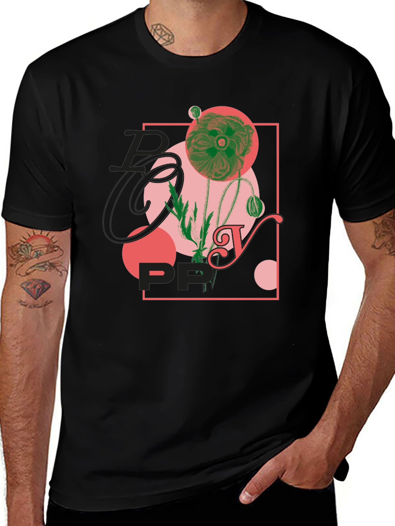 Floral Graphic Print Black T-Shirt