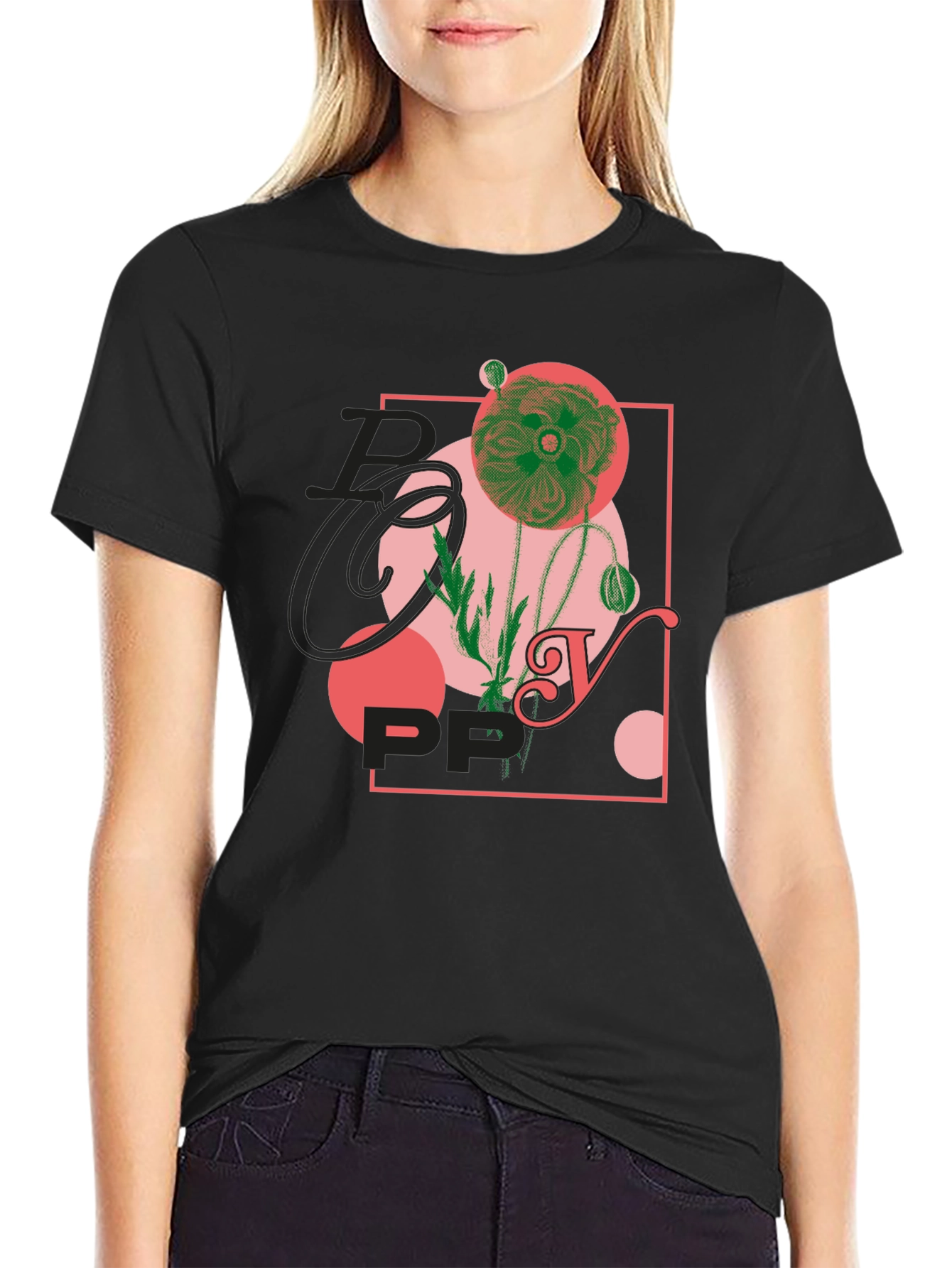Floral Graphic Print Black T-Shirt