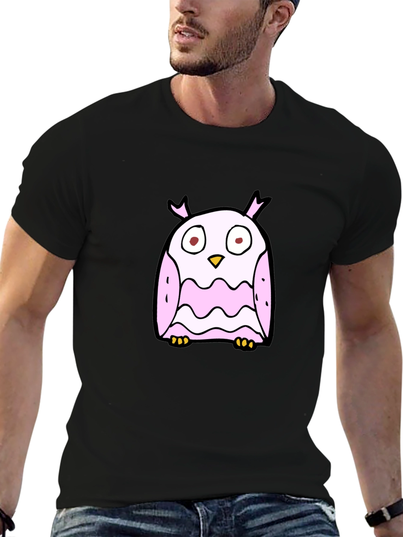 Cartoon Owl Graphic Black T-Shirt