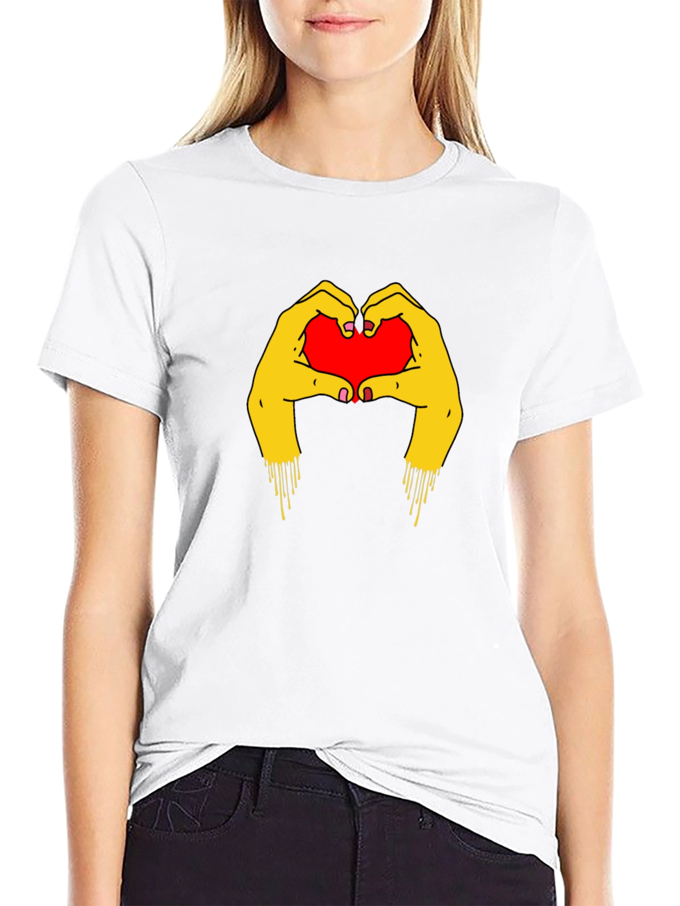 Heart Hands Graphic Tee - Trendy Black T-Shirt