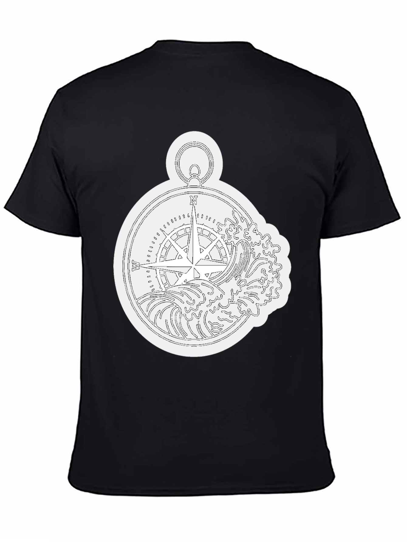 Nautical Compass Wave Graphic Black T-Shirt