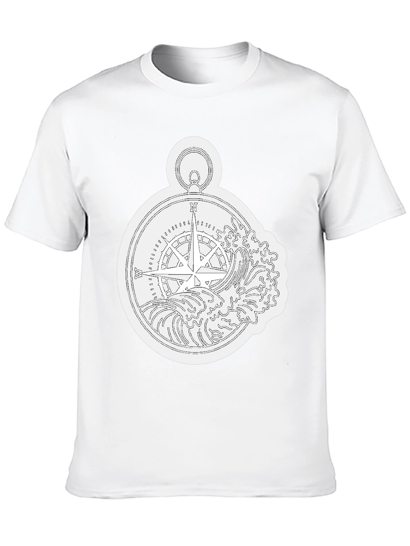 Nautical Compass Wave Graphic Black T-Shirt