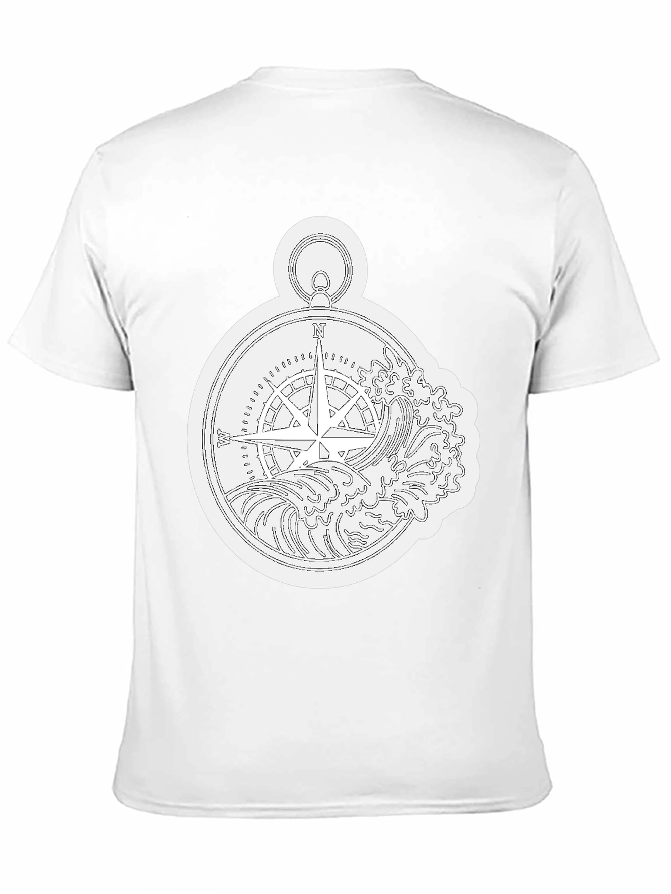 Nautical Compass Wave Graphic Black T-Shirt