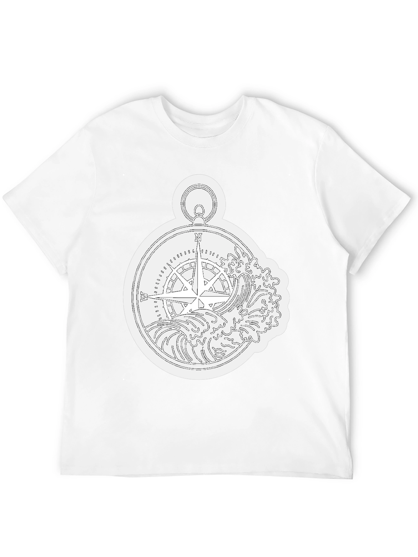 Nautical Compass Wave Graphic Black T-Shirt