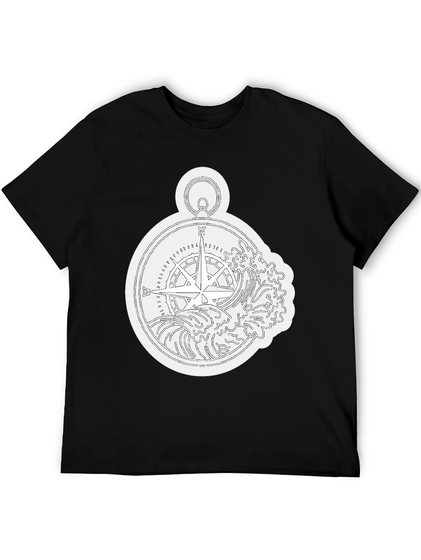 Nautical Compass Wave Graphic Black T-Shirt