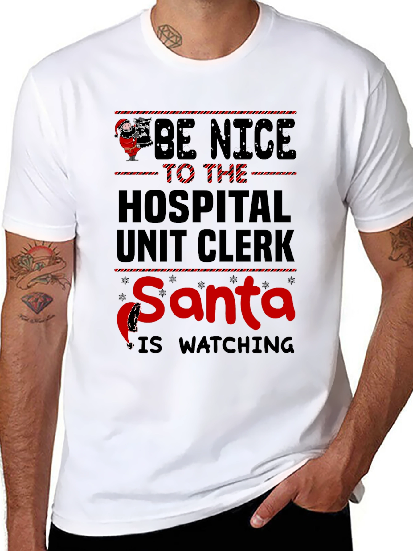 Hospital Unit Clerk Santa Watching T-Shirt