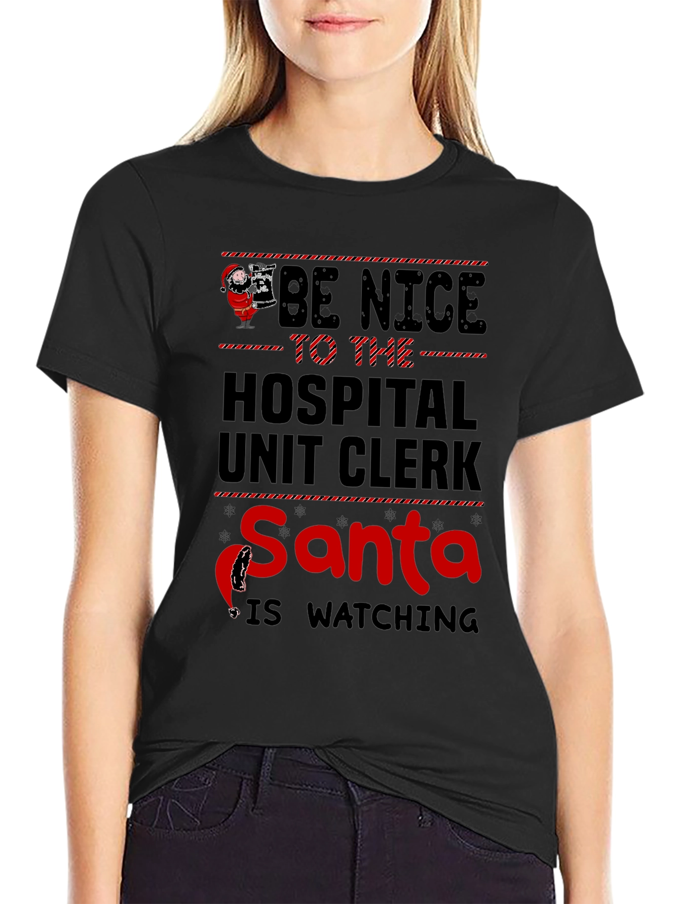 Hospital Unit Clerk Santa Watching T-Shirt