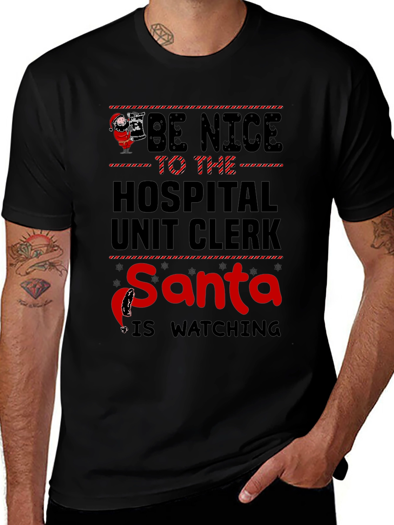 Hospital Unit Clerk Santa Watching T-Shirt