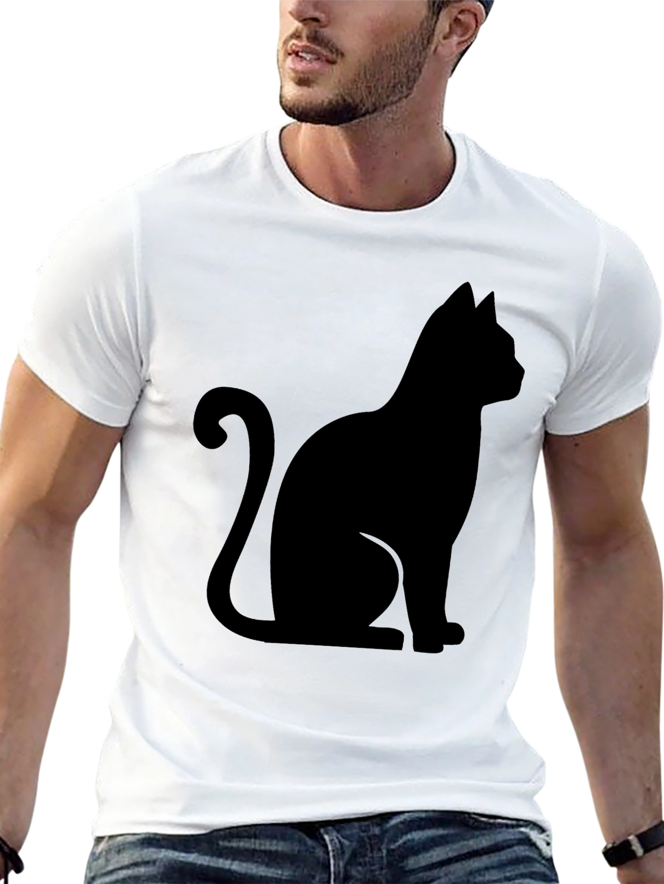 Black Cat Silhouette Graphic T-Shirt