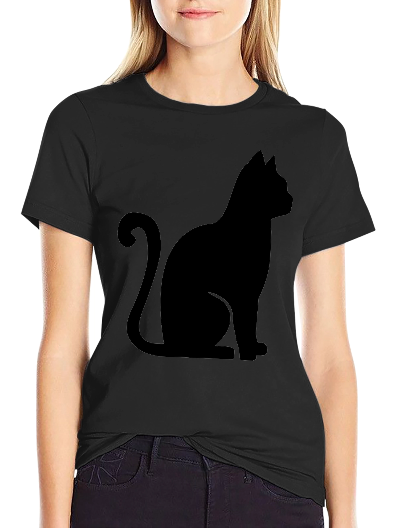 Black Cat Silhouette Graphic T-Shirt