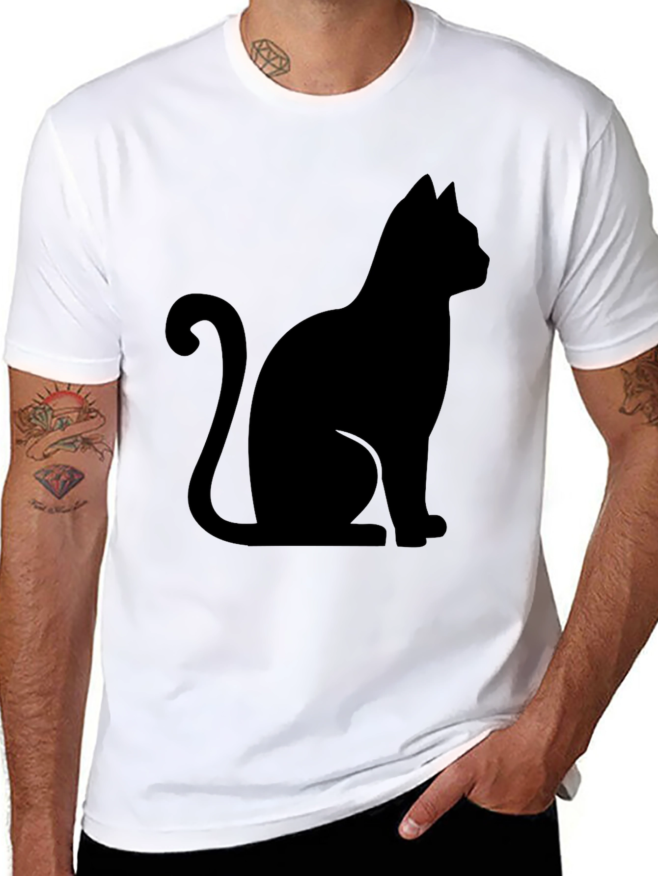 Black Cat Silhouette Graphic T-Shirt
