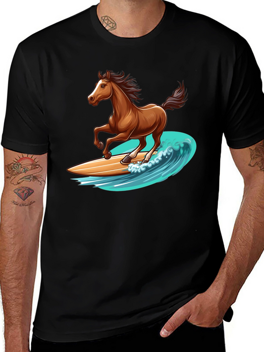 Horse Surfing Wave Graphic T-Shirt