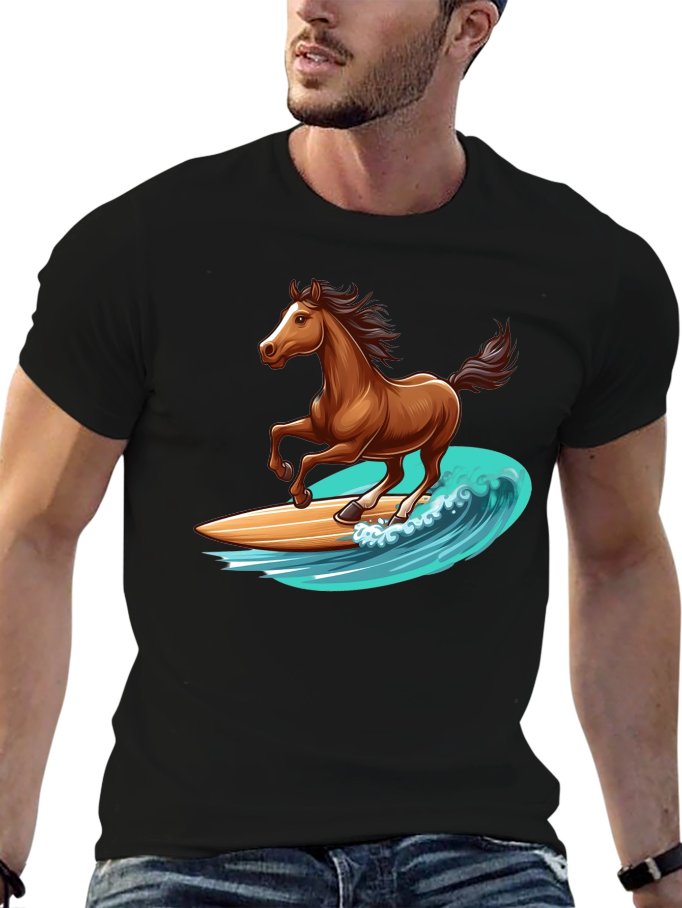 Horse Surfing Wave Graphic T-Shirt