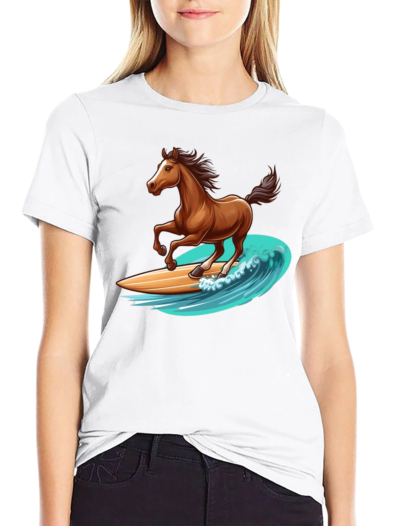 Horse Surfing Wave Graphic T-Shirt