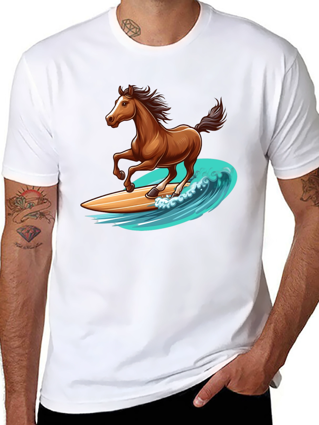 Horse Surfing Wave Graphic T-Shirt