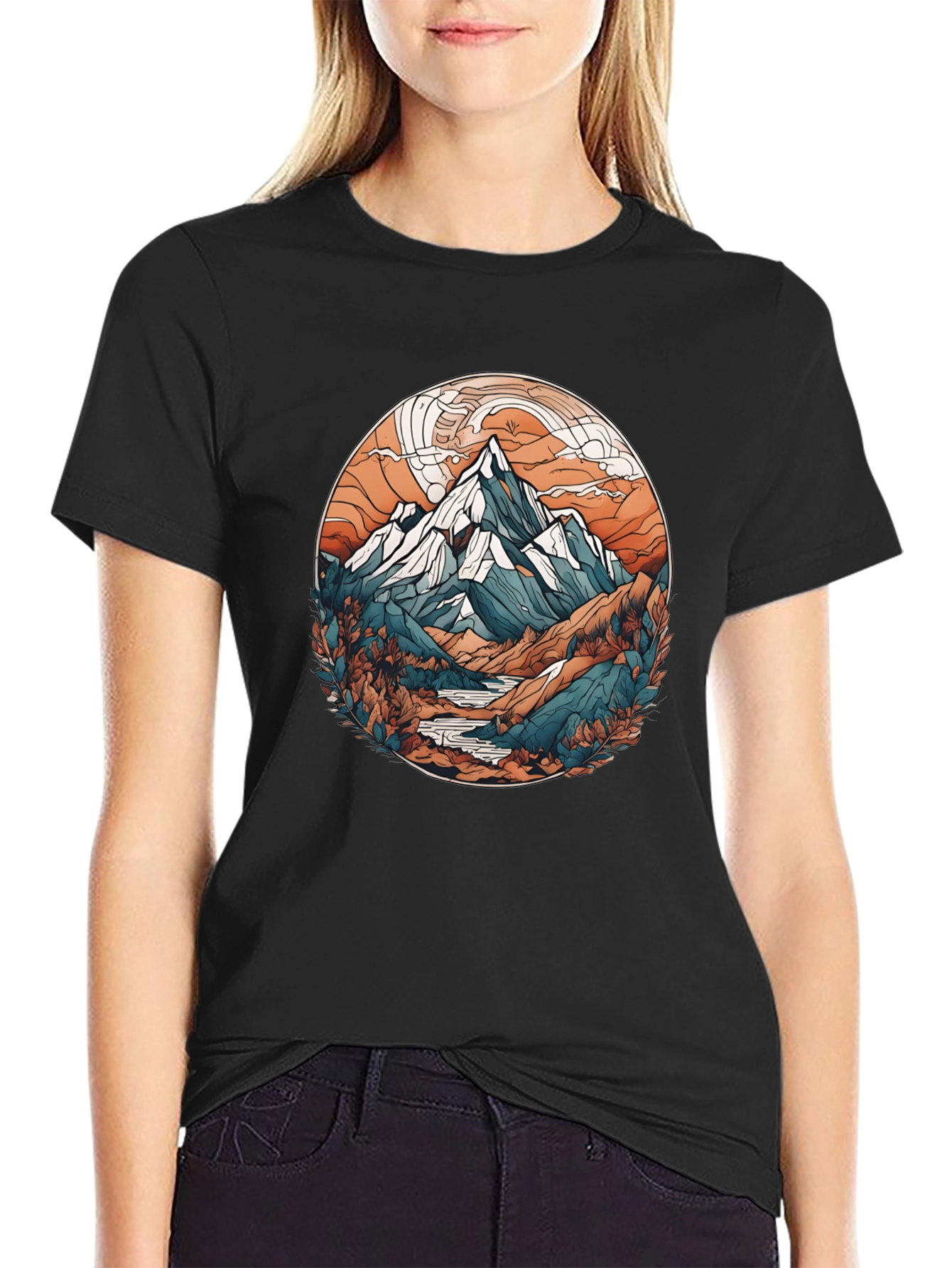 Mountain Graphic Print Black T-Shirt