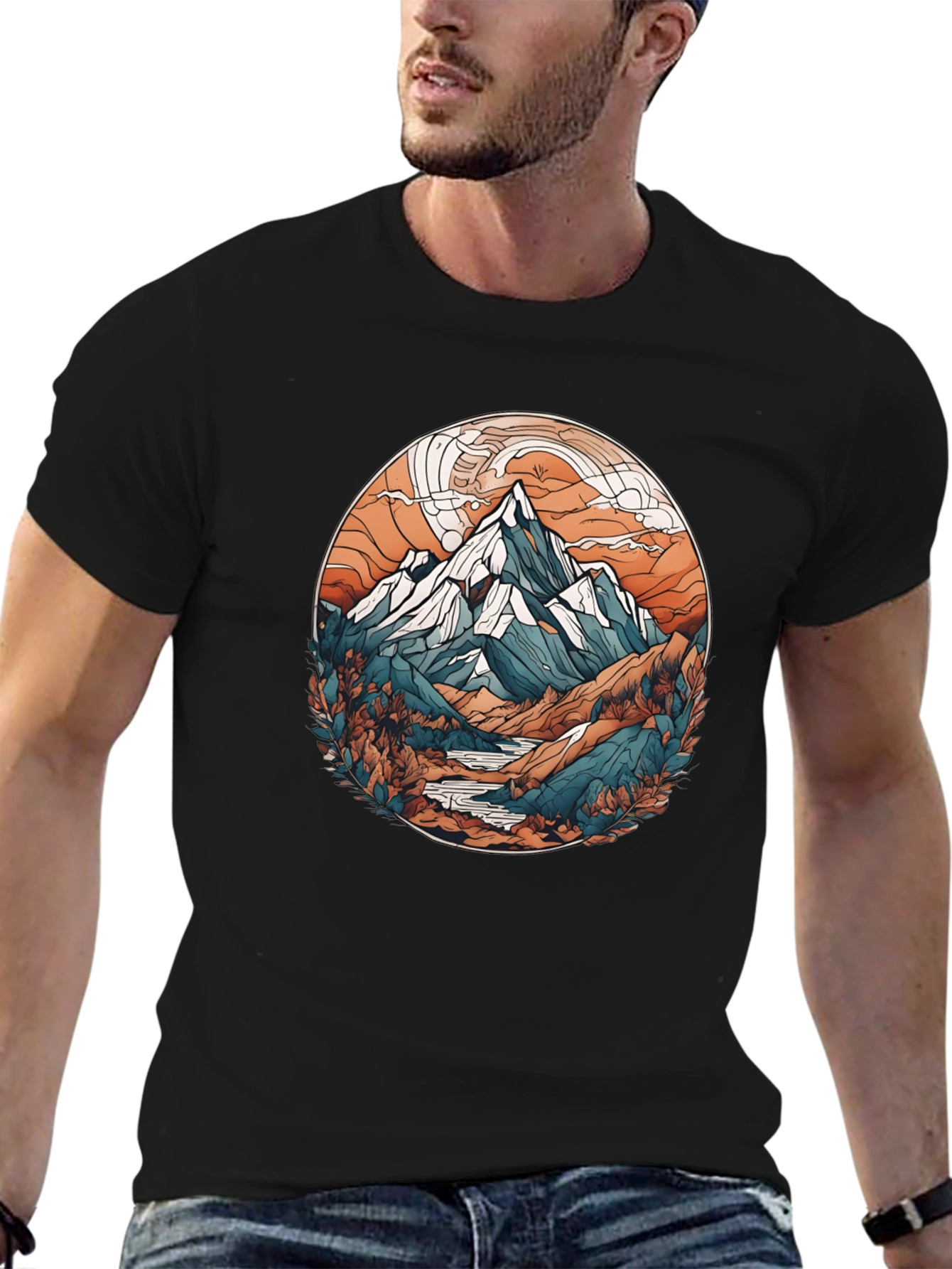 Mountain Graphic Print Black T-Shirt