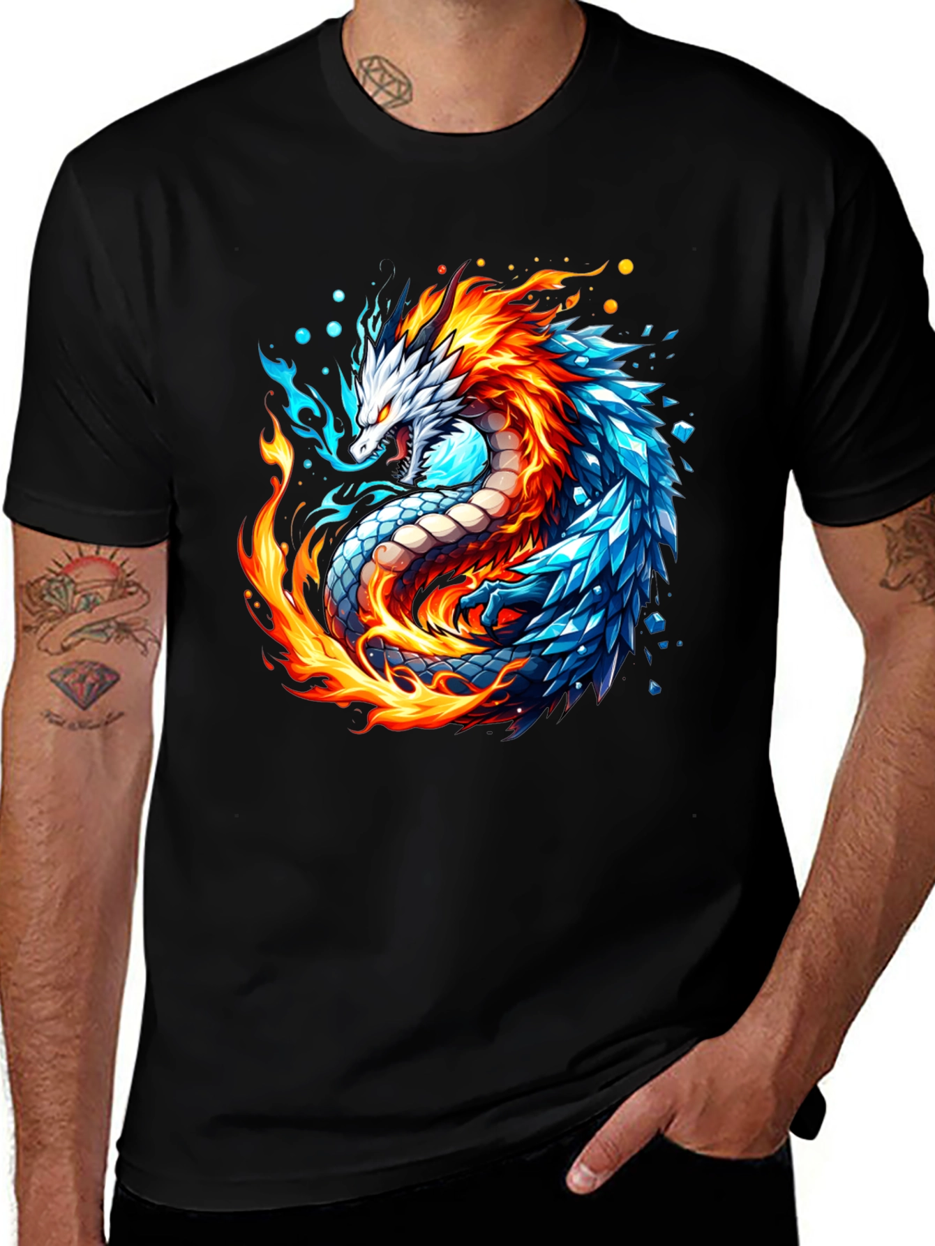 Fire and Ice Dragon Graphic T-Shirt