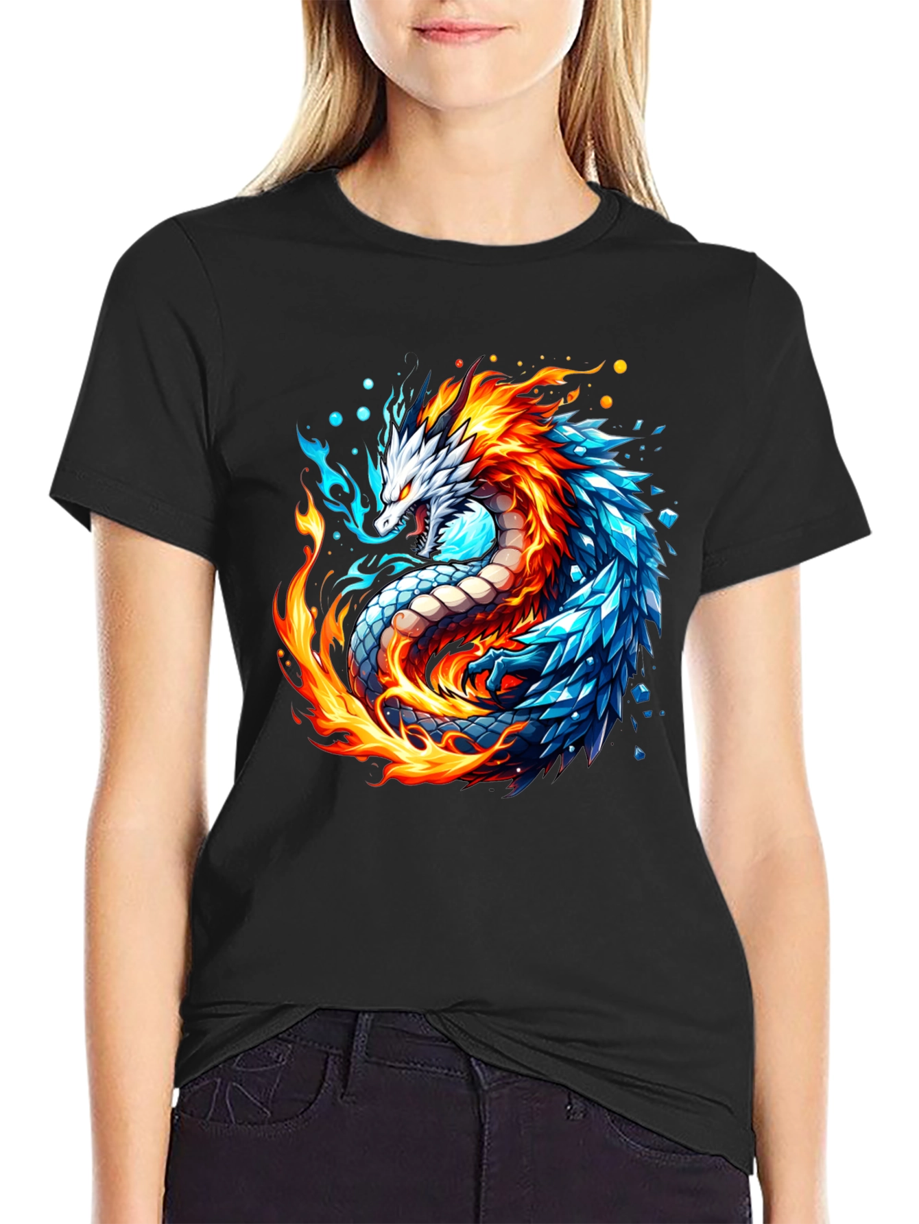 Fire and Ice Dragon Graphic T-Shirt