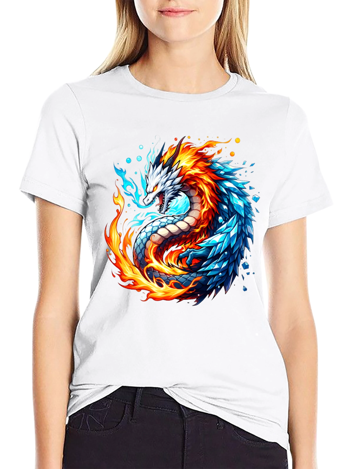 Fire and Ice Dragon Graphic T-Shirt