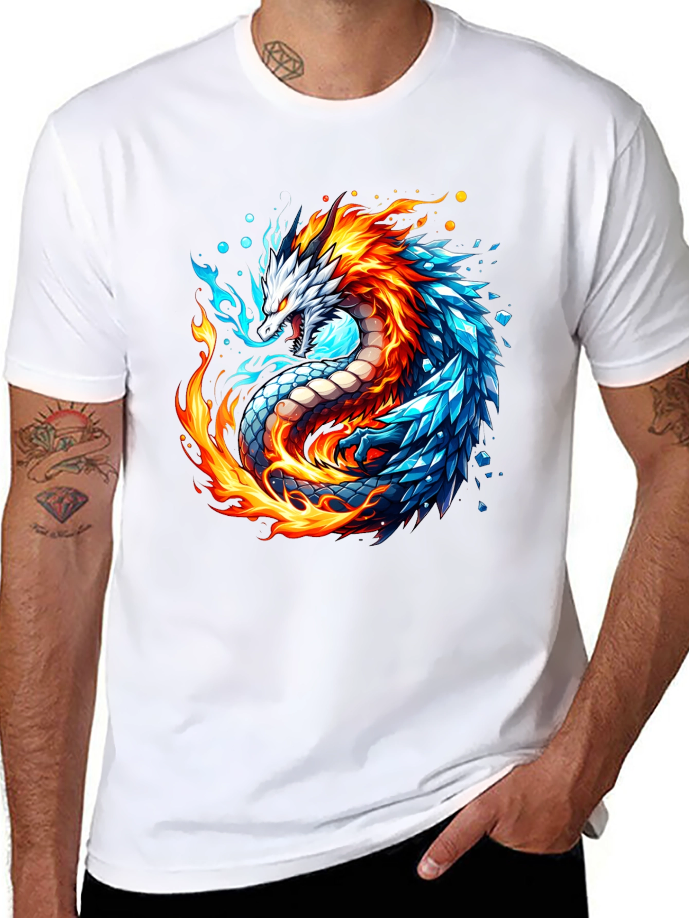 Fire and Ice Dragon Graphic T-Shirt