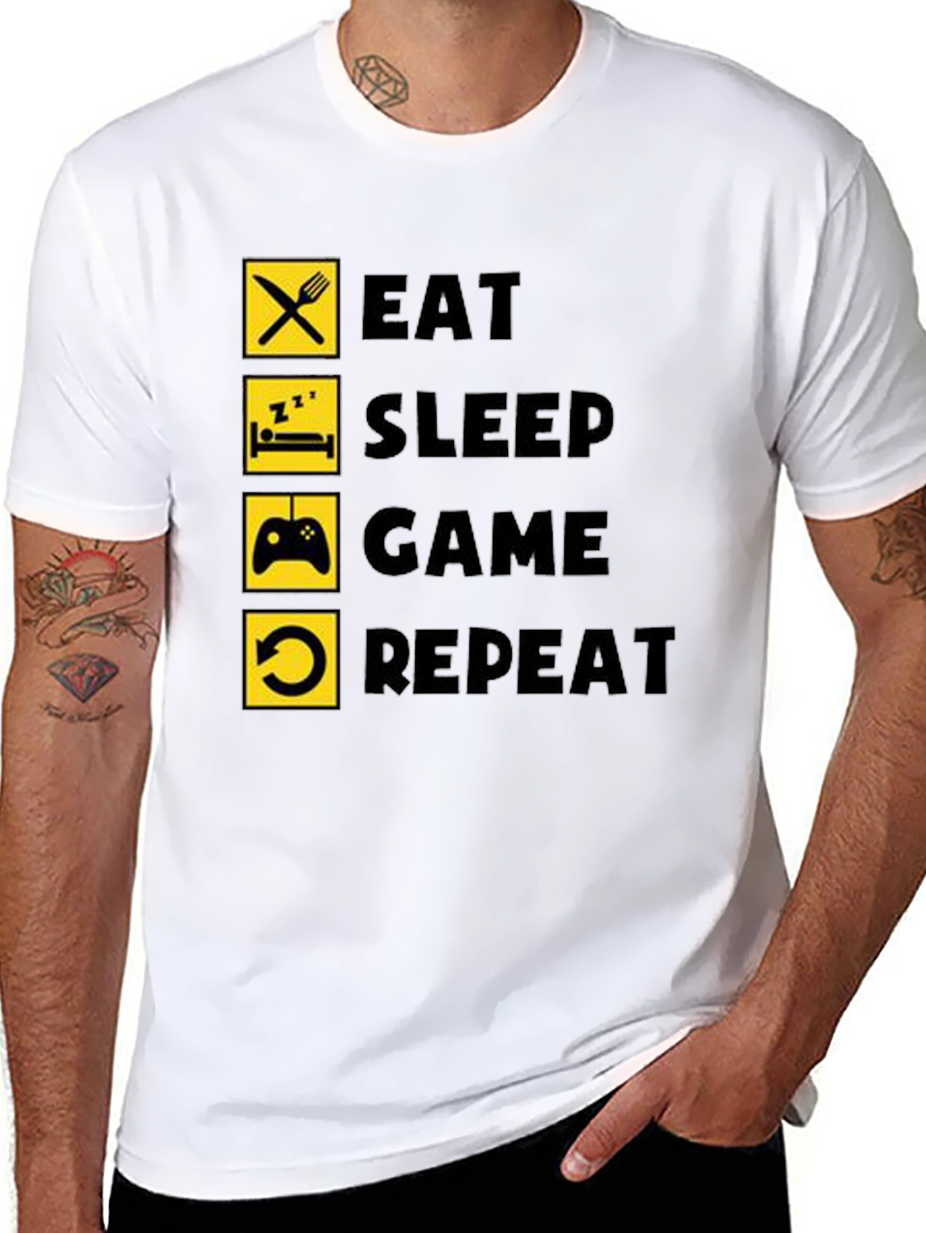 Eat Sleep Game Repeat Black T-Shirt Gamer Life