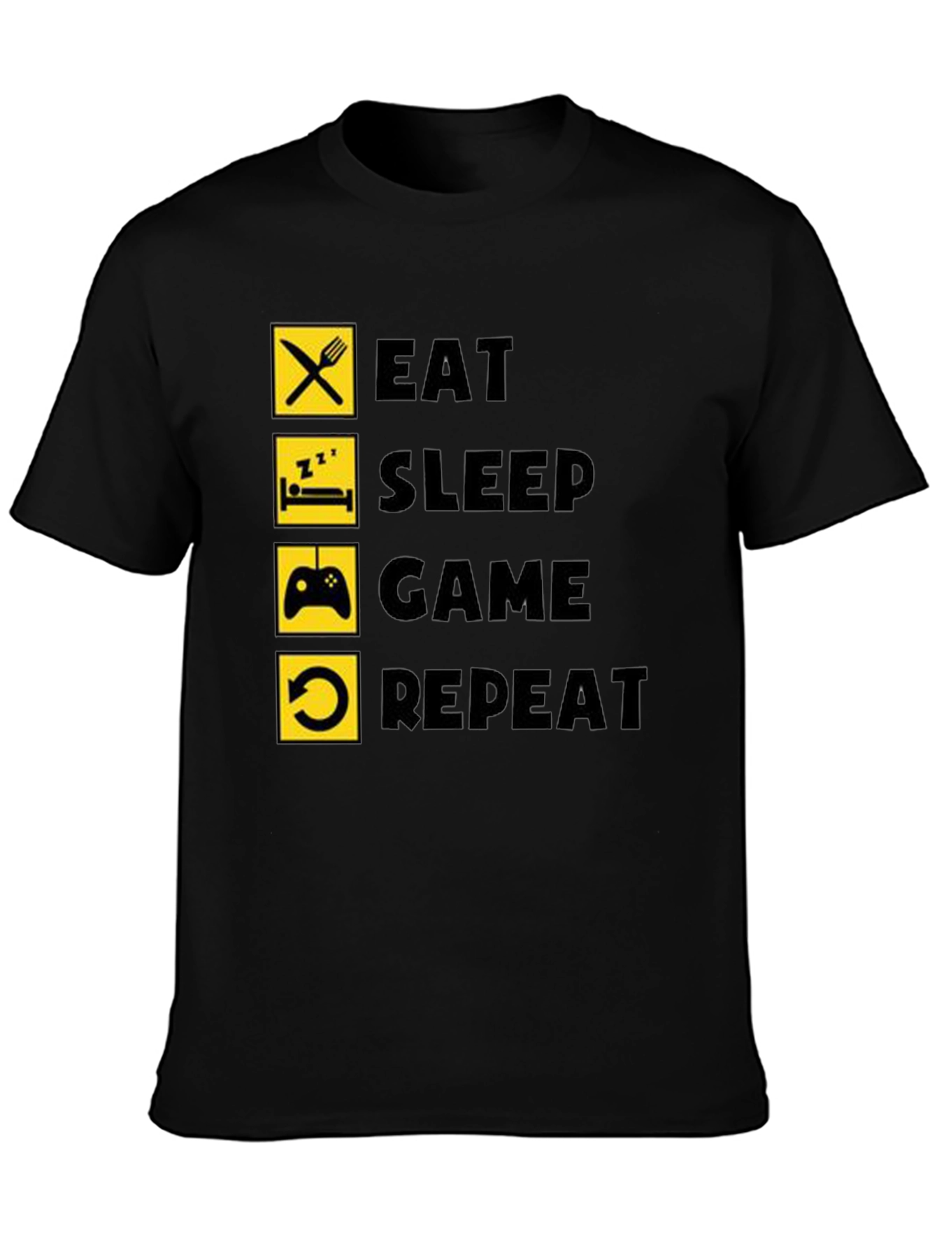 Eat Sleep Game Repeat Black T-Shirt Gamer Life