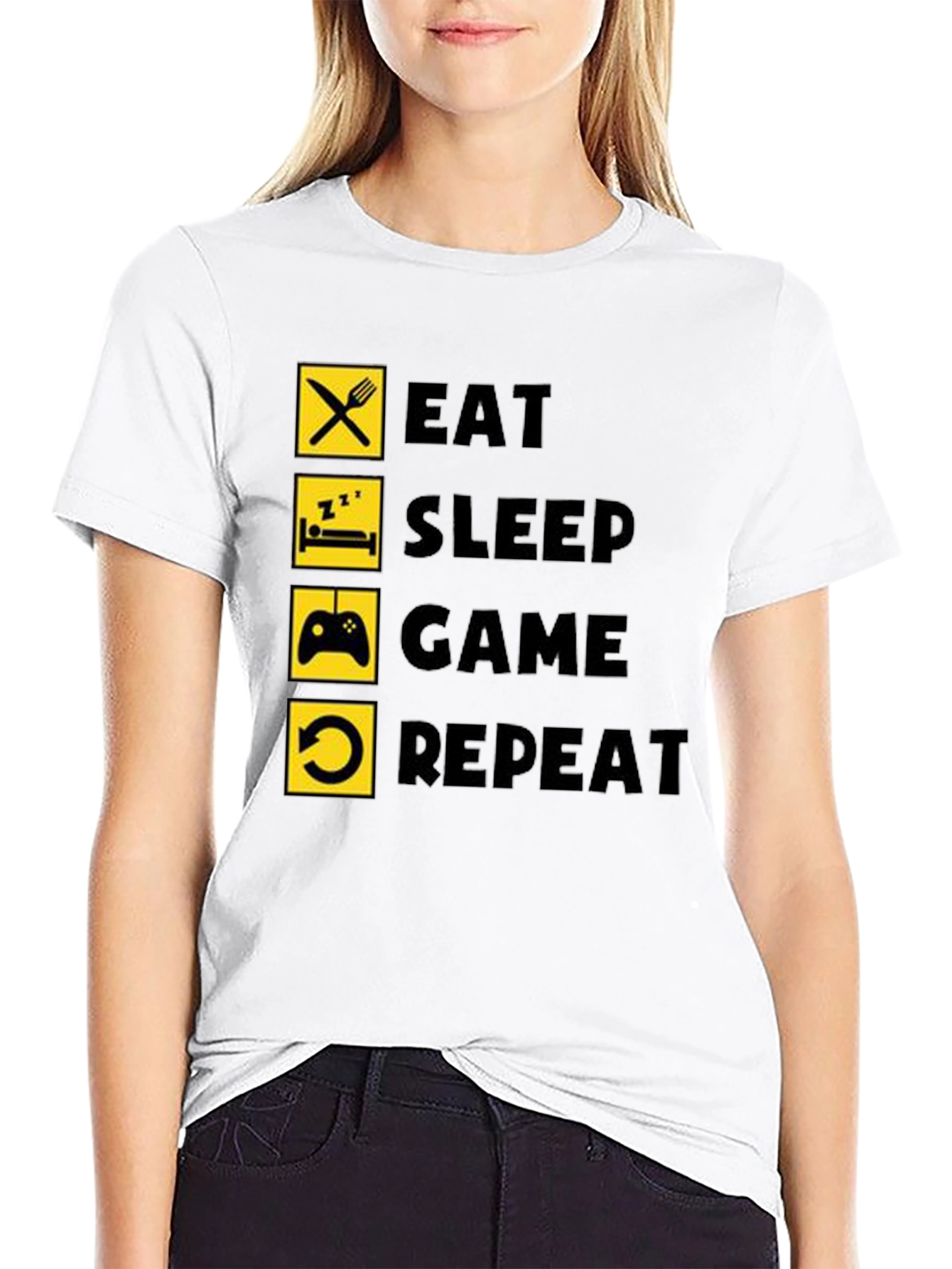 Eat Sleep Game Repeat Black T-Shirt Gamer Life