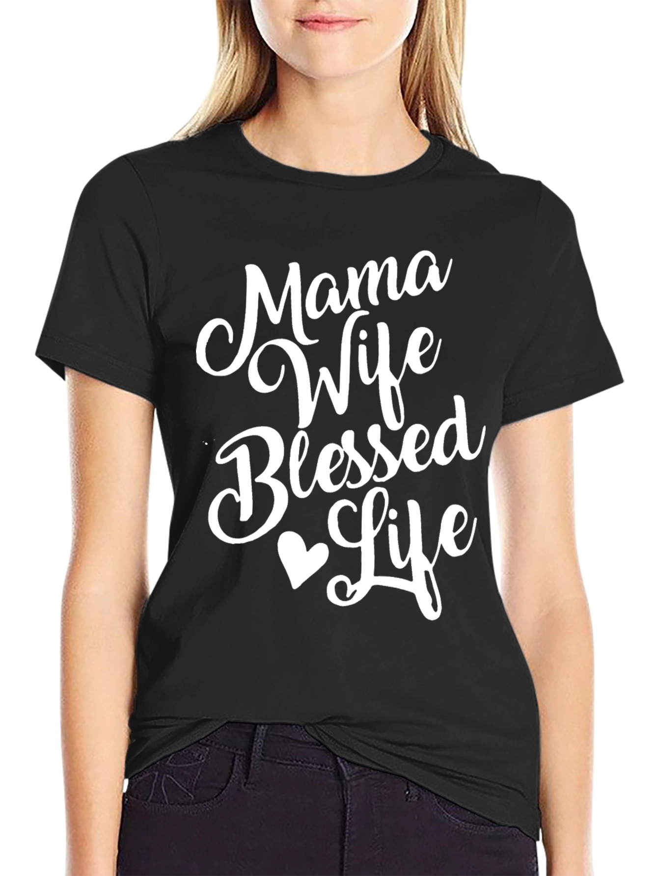 Mama Wife Blessed Life T-Shirt - Black
