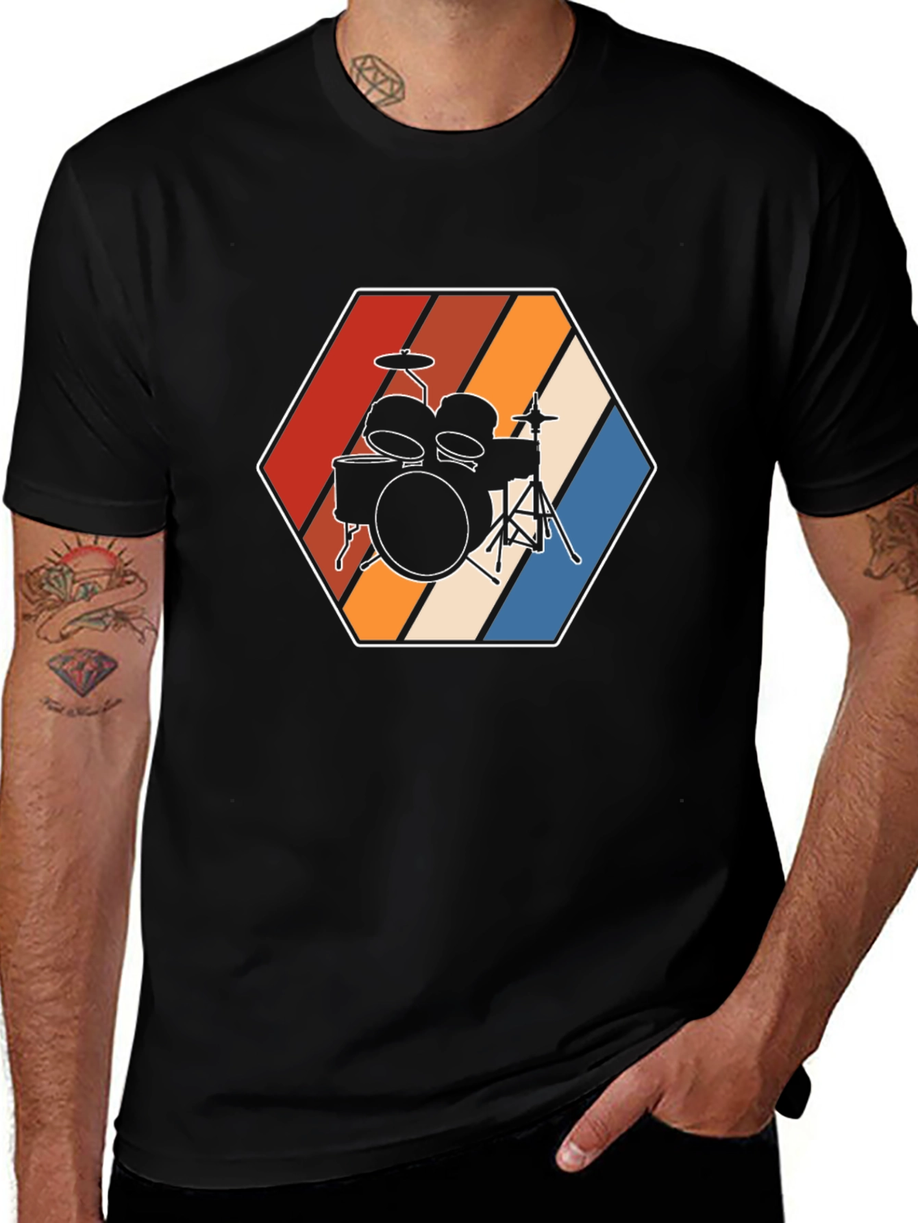 Retro Drum Kit Graphic Tee - Black T-Shirt