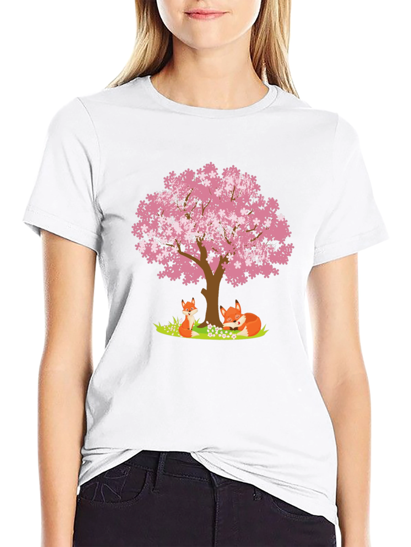 Fox & Cherry Blossom Tree Graphic Tee