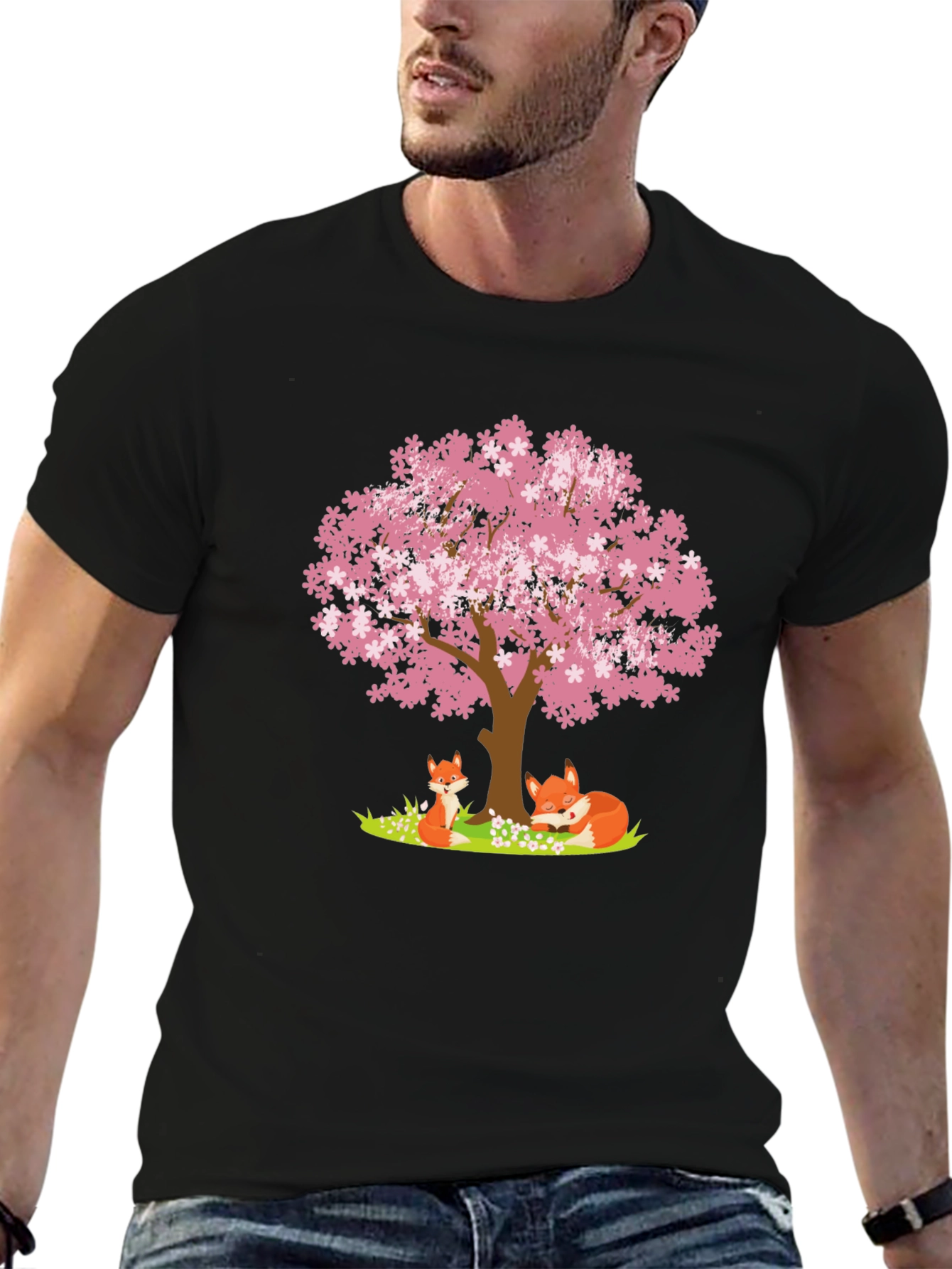 Fox & Cherry Blossom Tree Graphic Tee