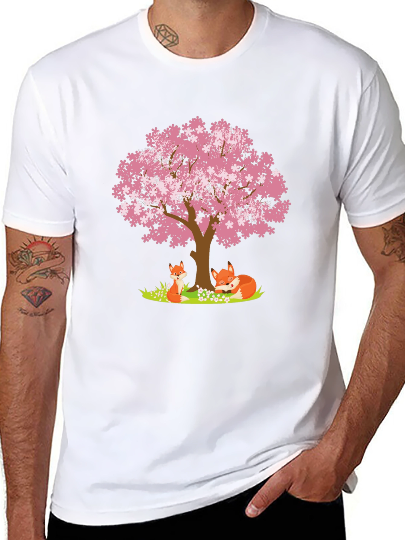Fox & Cherry Blossom Tree Graphic Tee