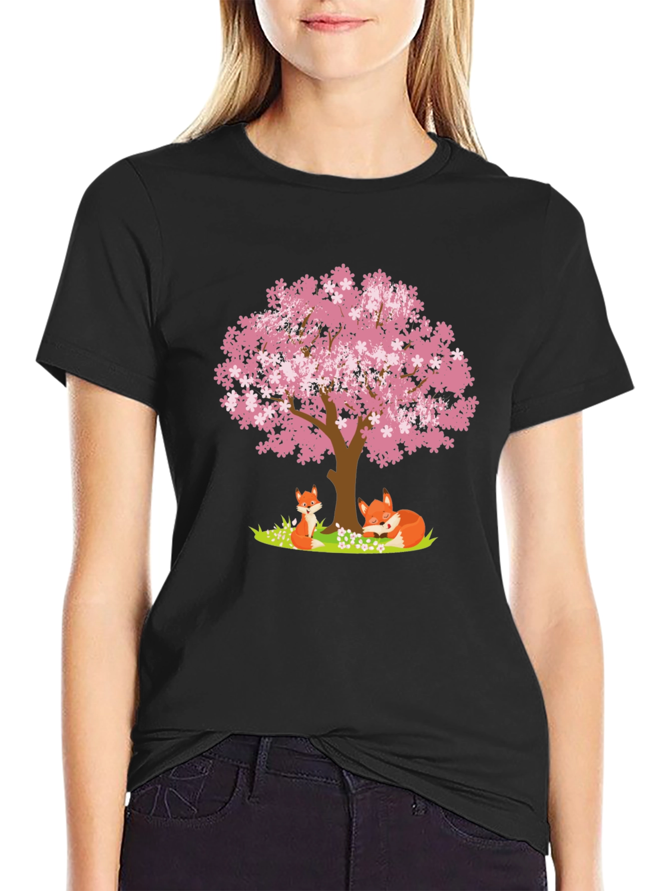 Fox & Cherry Blossom Tree Graphic Tee