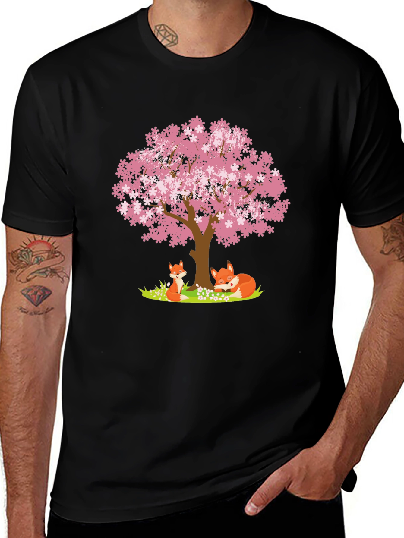 Fox & Cherry Blossom Tree Graphic Tee