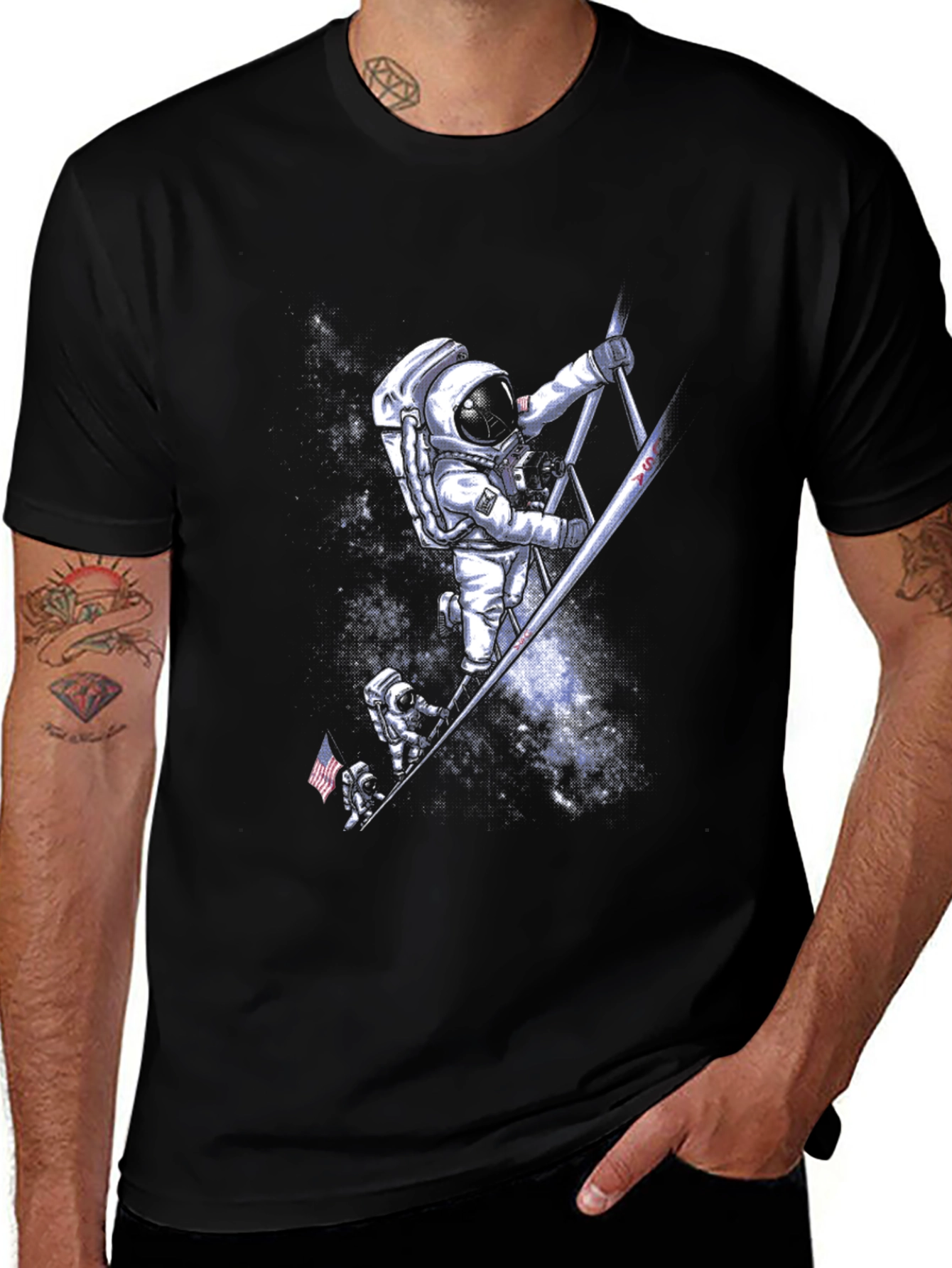 Astronauts Climbing T-Shirt - Space Adventure Tee