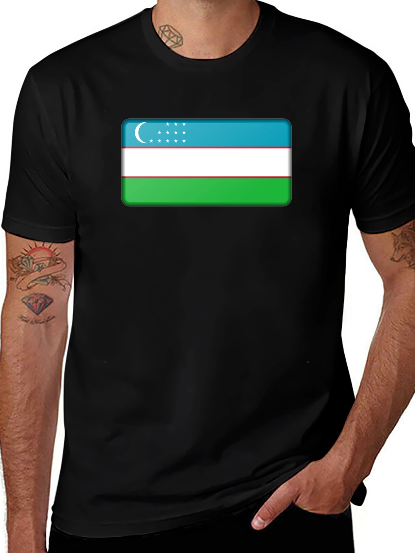 Uzbekistan Flag T-Shirt - Black