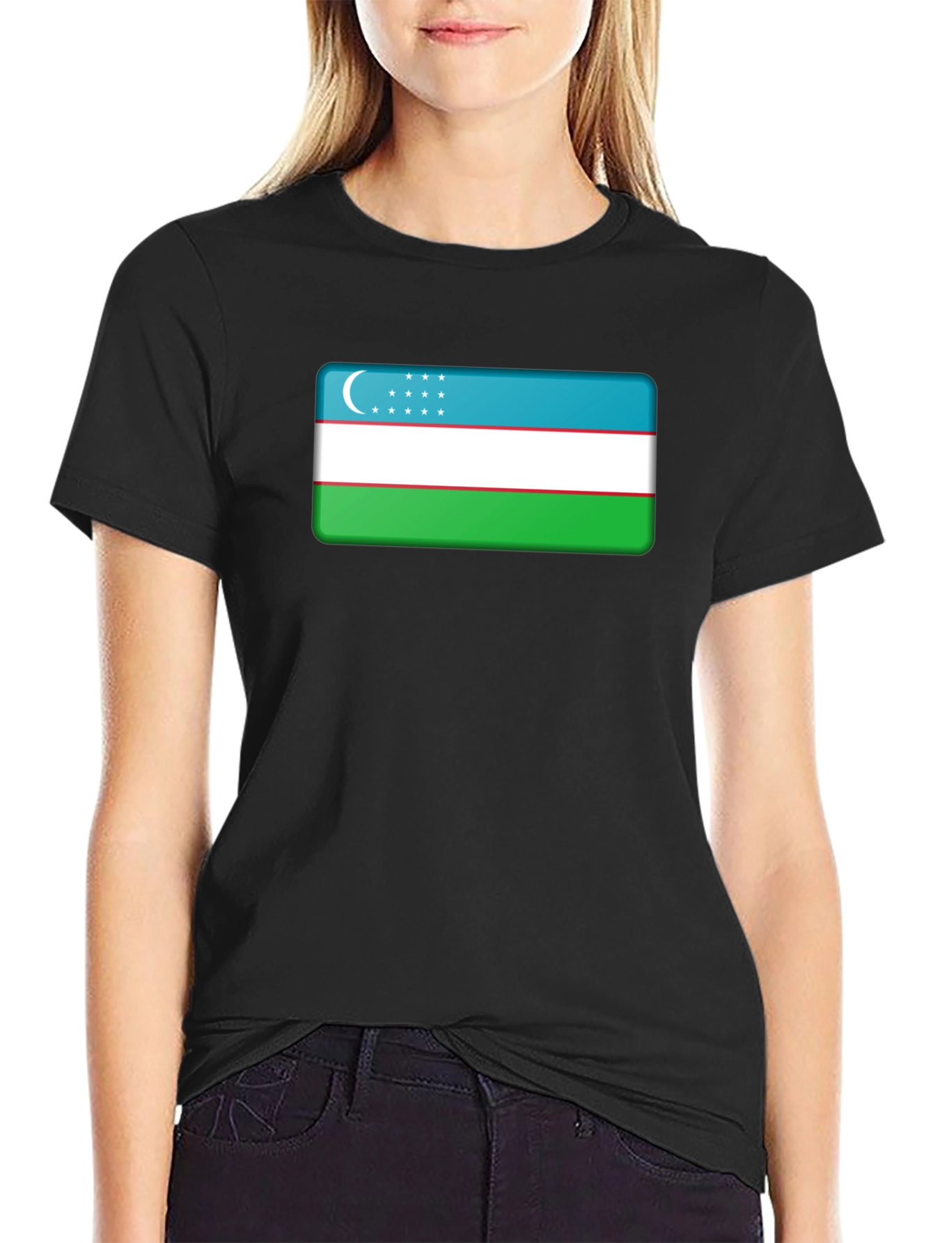 Uzbekistan Flag T-Shirt - Black