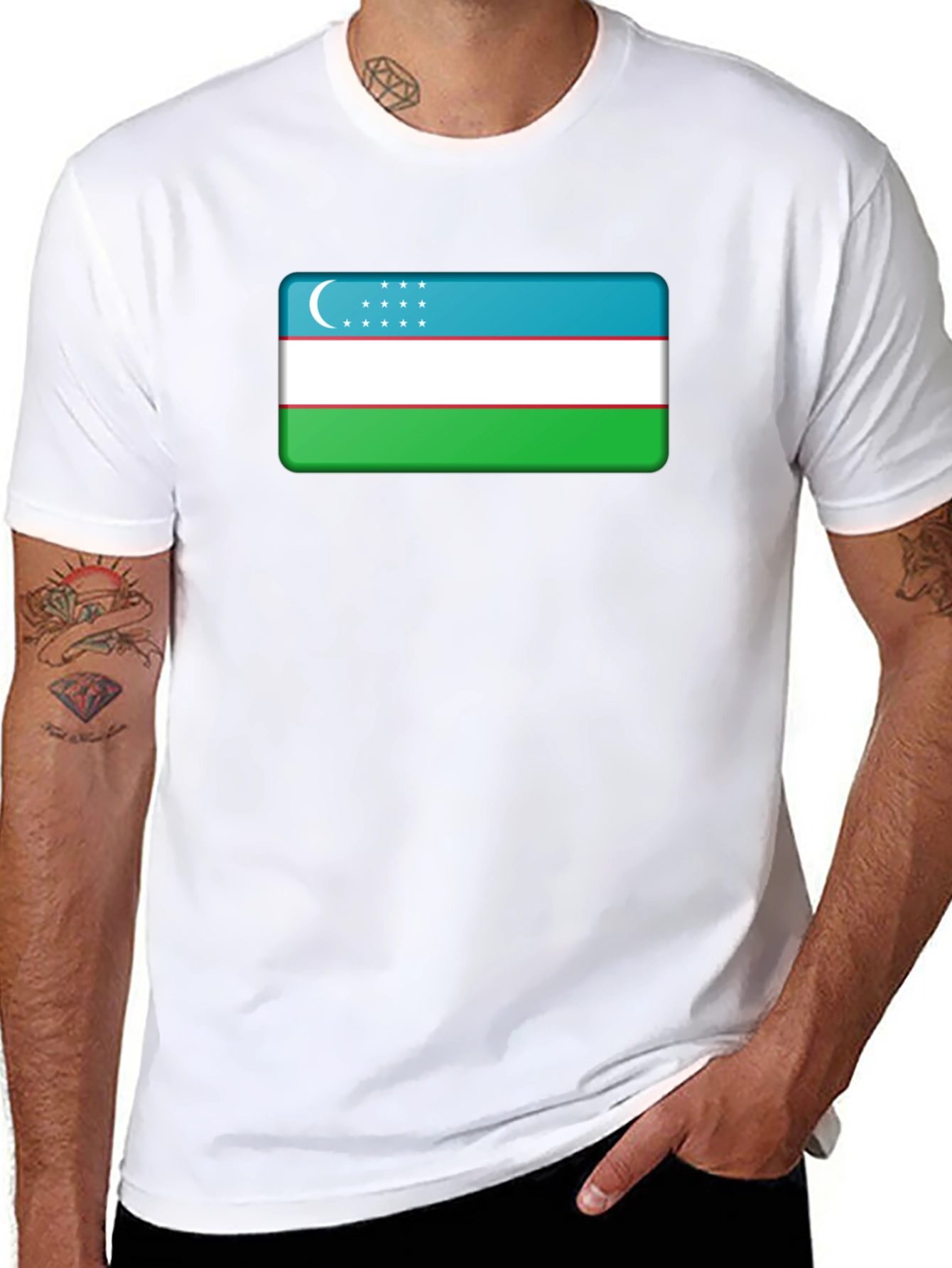 Uzbekistan Flag T-Shirt - Black
