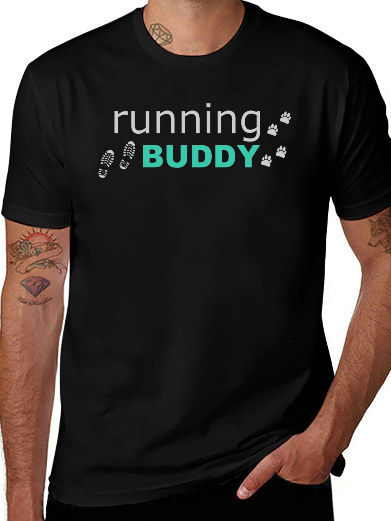 Running Buddy Graphic Tee - Black Cotton Blend
