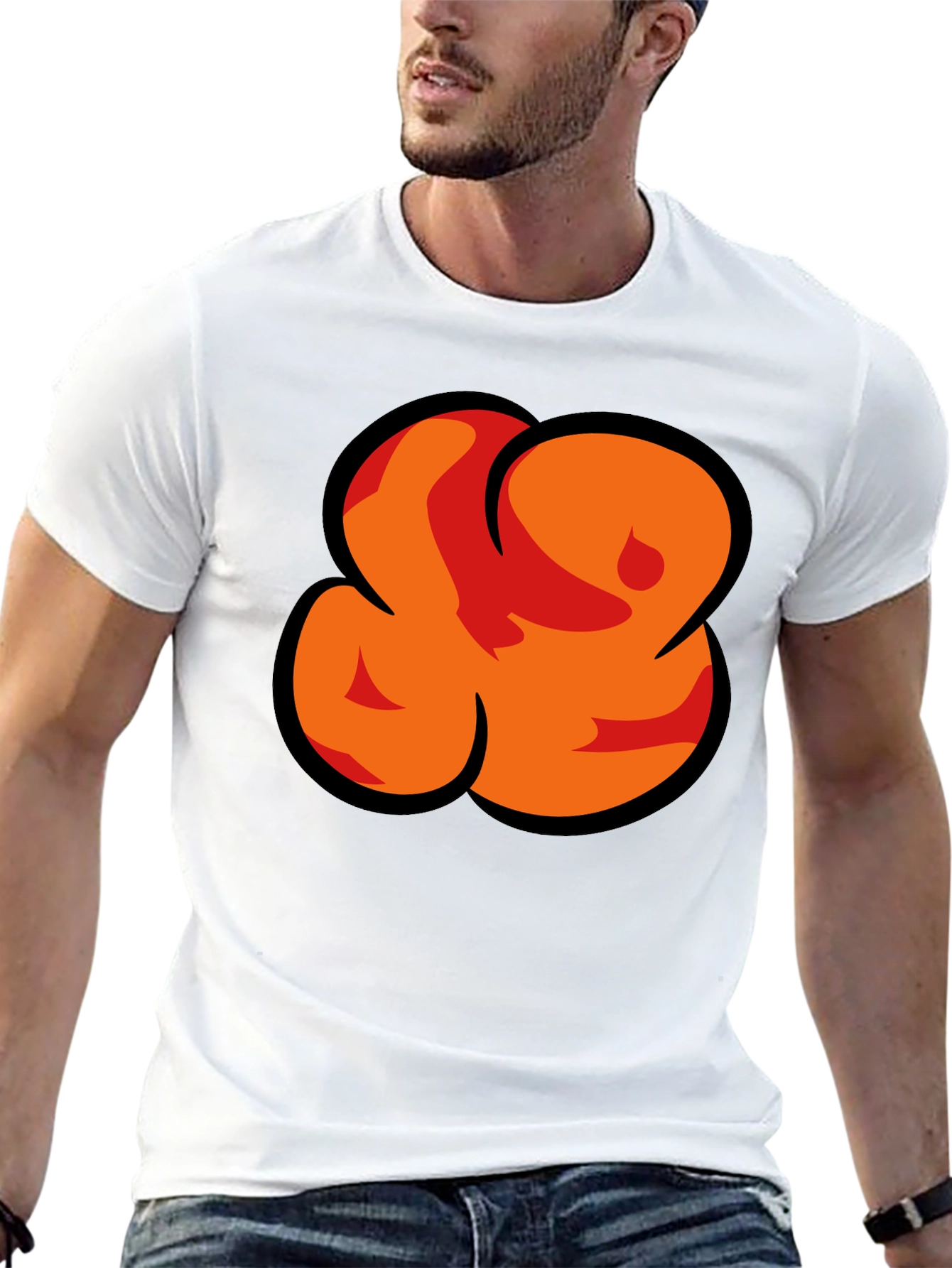Bold Graphic Black T-Shirt - Abstract Orange Design