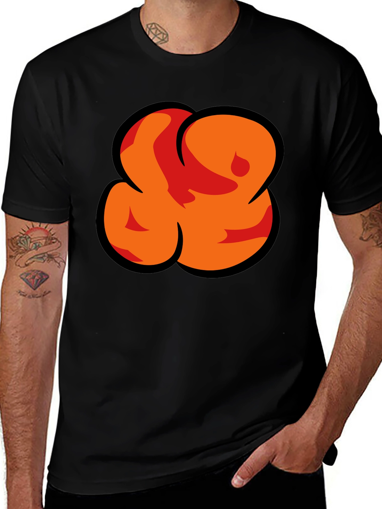 Bold Graphic Black T-Shirt - Abstract Orange Design